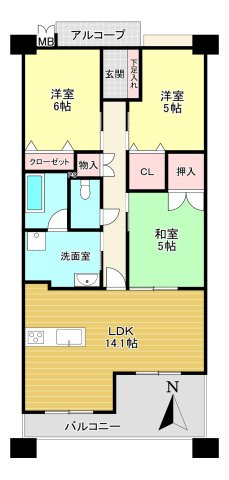ベラージュ桜井10階の間取り|3LDK  専有面積：67.89㎡