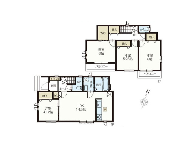 【間取り】 | 新座市石神4丁目　新築一戸建住宅　全14棟　(保谷店) | 2-L号棟/水回りがまとまり家事効率のよい間取り。WICなど収納も豊富に備えています。※図面を基に作成しています。現況と異なる場合は現況を優先いたします。