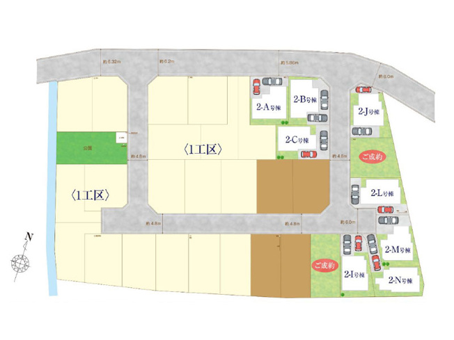 【区画図】 | 新座市石神4丁目　新築一戸建住宅　全14棟　(保谷店) | 2-L号棟/ご夫婦でお車をお持ちの方も嬉しい2台分のカースペース付き(車種によります)。※図面を基に作成しています。現況と異なる場合は現況を優先いたします。