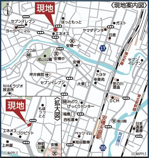 新築戸建・新築建売　郡山市安積荒井第3　安積第一小・安積中の地図
