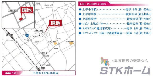 仲介手数料無料　上尾市上686-18　新築戸建　全１棟の地図