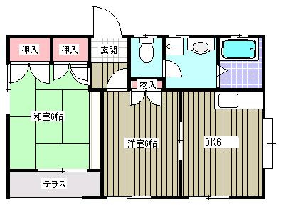 馬郡町4011-2貸家の間取り|洋室に、エアコン1台設置予定です。