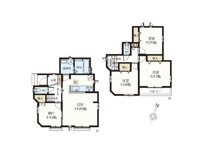 【間取り】 | 新座市石神4丁目　新築一戸建住宅　全14棟　(保谷店) | 2-M号棟/水回りがまとまり家事効率のよい間取り。収納も各居室に備えています。※図面を基に作成しています。現況と異なる場合は現況を優先いたします。