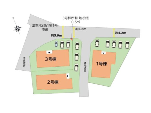 筑紫野市大字阿志岐第3-3棟（1号棟）の区画図|配置図（1号棟）