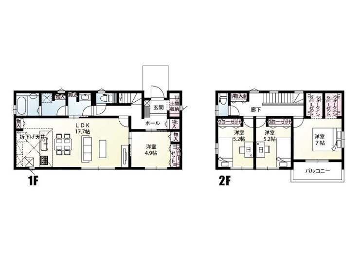 新築　甘楽町金井　全4区画　2号棟　の間取り|建物面積33.81坪　全室南向きの明るいお部屋！！