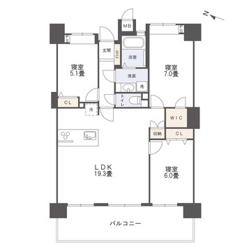 アプローズ長崎南ベイサイドヒルズ壱番館の間取り|19.3帖の広々LDK。それぞれの部屋がしっかり区切られており、使いやすい間取りです。