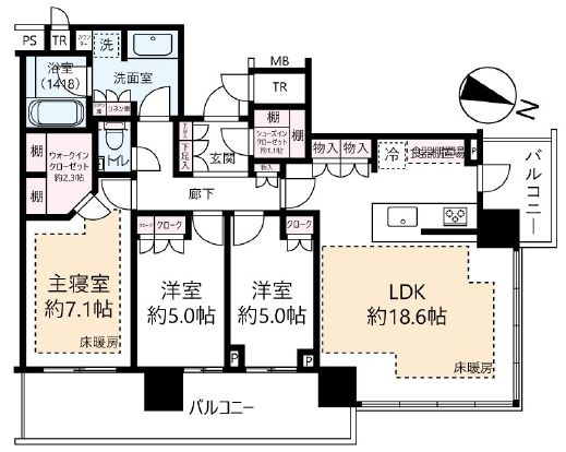 パークシティ小岩ザタワーの間取り|17階部分・角部屋住戸につきまして日当り・通風・眺望良好