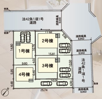 八戸市青葉1丁目　第4ｰ2号棟の区画図