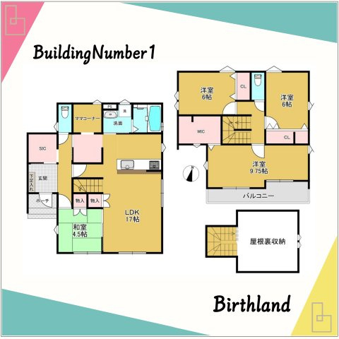 新築戸建・建売　矢吹町東郷　モデルハウス　善郷小・矢吹中の間取り|＜4LDK＞屋根裏収納やママコーナー（家事室）など建売住宅では珍しい間取り♪人気のリビング階段つき！