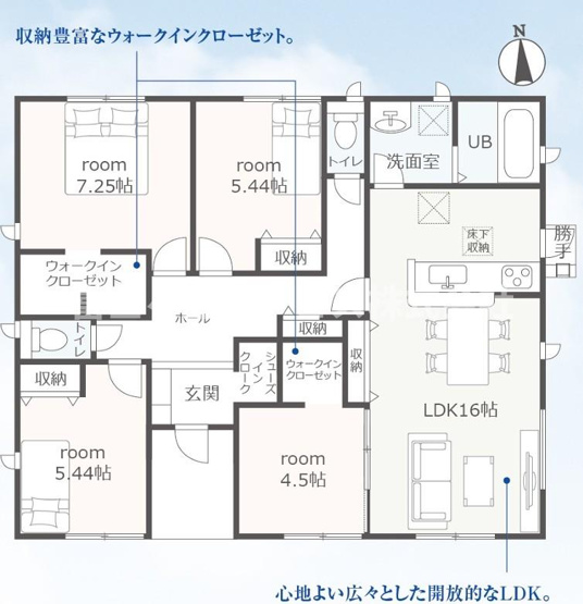 【間取り】 | 磐田市豊浜中野 3期 新築一戸建て 1号棟 | 効率的かつ暮らしのことをしっかり考えた間取りです