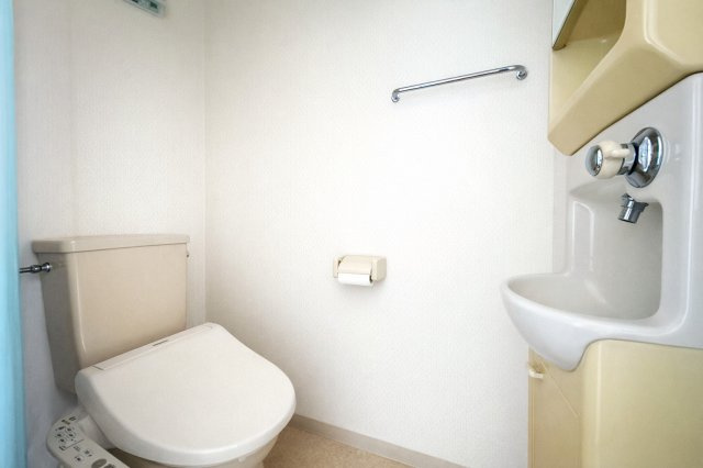 志木北野のトイレ|独立型の手洗い器を備えたトイレは、衛生面に配慮されているだけでなく、来客時にも洗練されたスマートな印象を与える空間です。