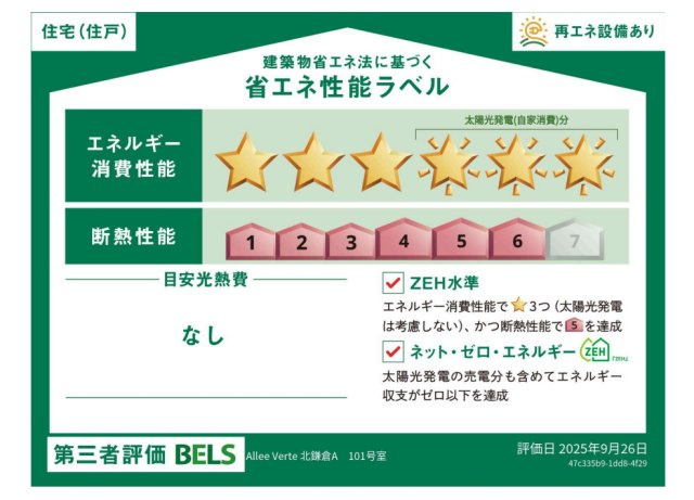 仮）鎌倉市台メゾン北棟の省エネ性能ラベル