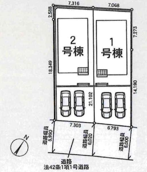 岡崎市細川町第14　全2棟・2号棟の区画図