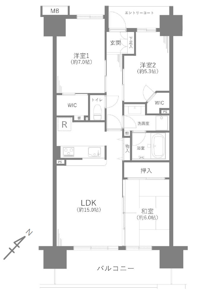 パークウエスト東京イーストブロックC棟の間取り|【間取り】
3LDK、価格5890万円、専有面積75.07m²、バルコニー面積12.6m²