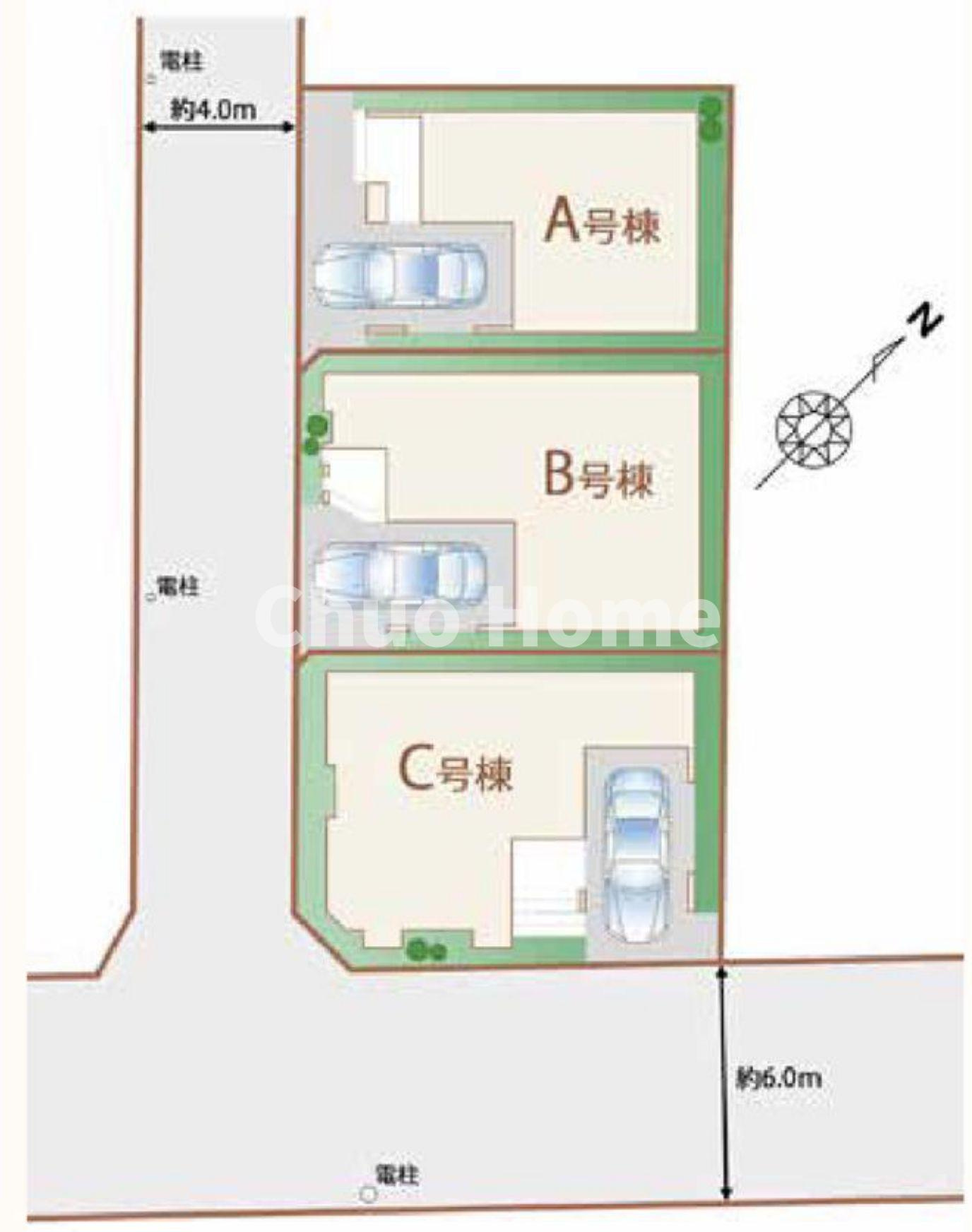 江戸川区南篠崎町1丁目新築分譲住宅の区画図|【区画図】南西道路！