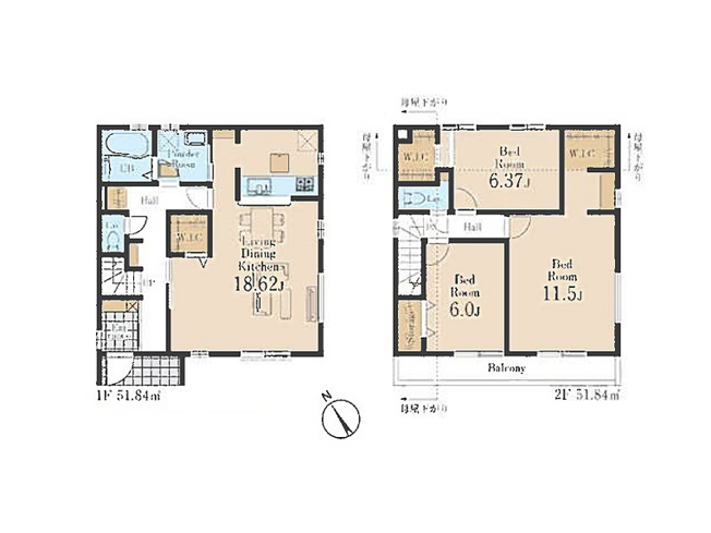 【間取り】 | 清瀬市下宿2丁目　新築一戸建住宅　全19棟　(志木本店) | オープンエアなワンフロアタイプ18.62帖の開放感あるLDK。