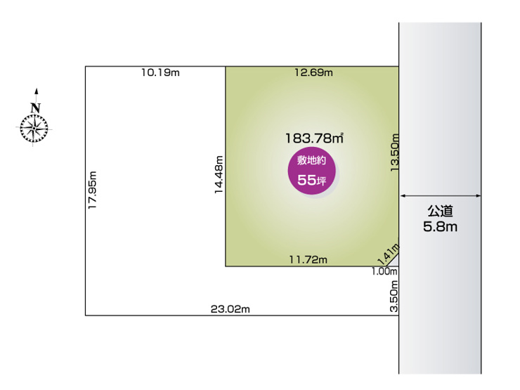 行田市向町２区画　１号棟　区画図　東側接道　土地 約55坪
