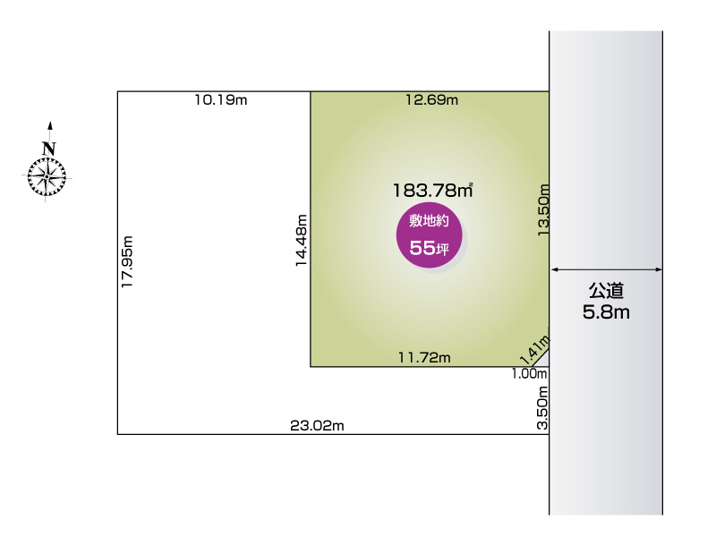 行田市向町２区画　１号棟　区画図　東側接道　土地 約55坪
