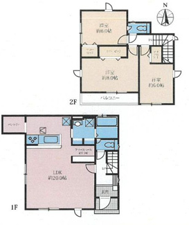 【間取り】 | 綾瀬市小園  2号棟 6期 | 都市ガス　南向きバルコニー　浴室乾燥機+窓　全居室収納　パントリー　LDK20帖　全居室6帖以上