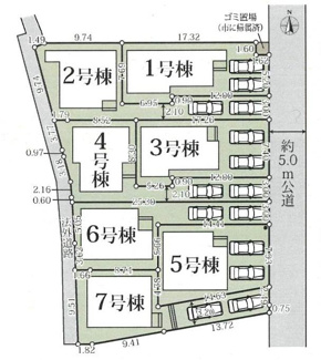 【区画図】 | 綾瀬市小園  2号棟 6期 | 2号棟　旗竿地（間口約3ｍ）　東側約5m公道　駐車2台（車種によります）　敷地面積44.7坪（路地状部分含む）