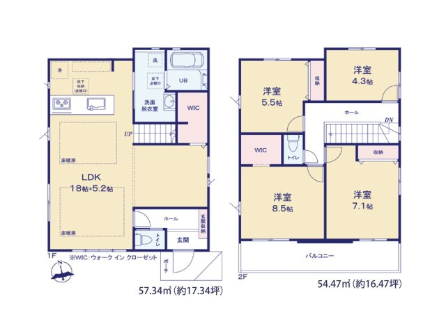 福岡市中央区輝国2丁目第1-2棟（1号棟）の間取り|全居室収納付きで便利です。