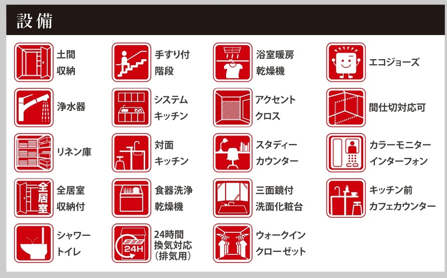 流山市江戸川台東１丁目新築戸建【江戸川台小学校：9分】の構造・工法・仕様|設備一覧