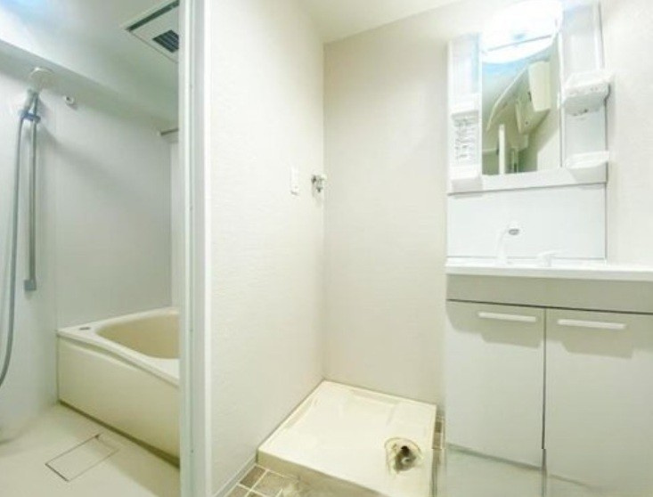 ビックヴァン二俣川ホームズの独立洗面台|使いやすさが考えられた3面鏡です。洗面台の横にはランドリースペース。使い勝手良さがうれしいですね、