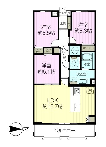 進和北楠アーバンライフの間取り|3LDK、専有面積約72.90㎡、