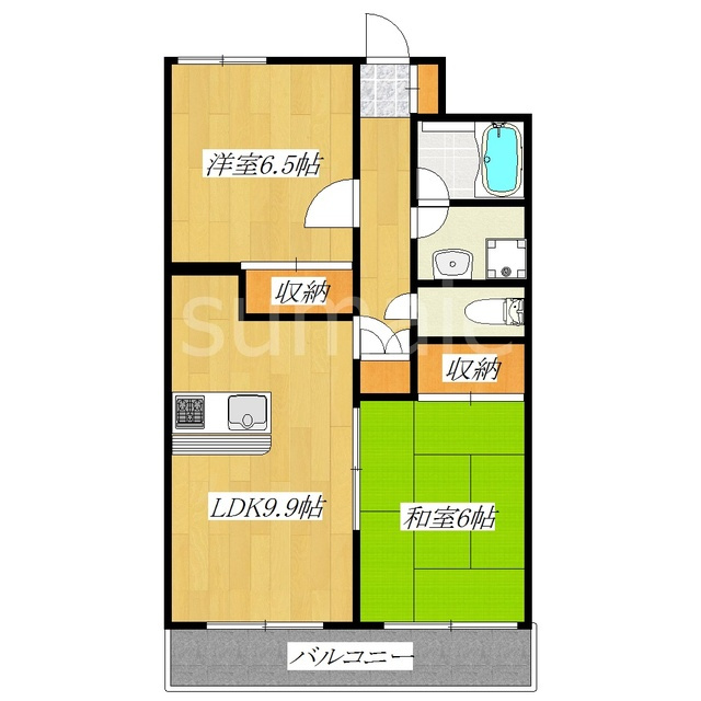 フクロク・ハイ・マンション３号館の間取り|2DKの間取です！！