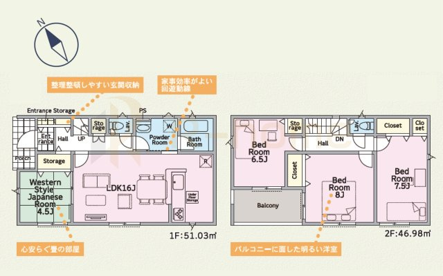 土浦市生田町第4　新築戸建て　6号棟の間取り|4LDK＋全居室収納、土地面積202.09ｍ2、建物面積98.01ｍ2