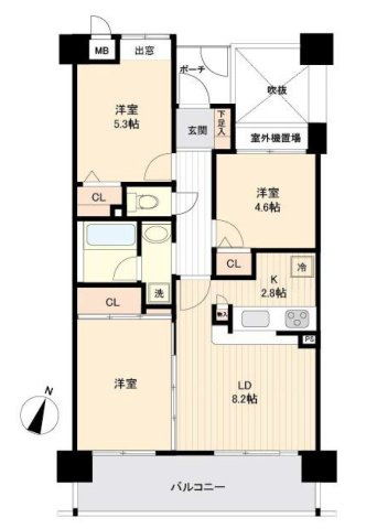 【間取り】 | レクセルマンション南林間第３ | 3LDKは、リビングダイニングキッチンと3つの居室がある間取り。ファミリー層に非常に人気の高い間取りで、広々としたリビングで家族団らんを楽しみ、個室でプライベートな時間も確保できるのが大きな魅力です。