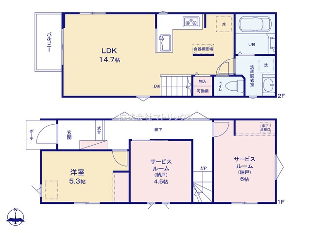 板橋区常盤台1丁目　省エネ　快適デザイン住宅　全3棟の間取り|2号棟　1LDK+2S　土地面積89.67ｍ2　建物面積71.44ｍ2