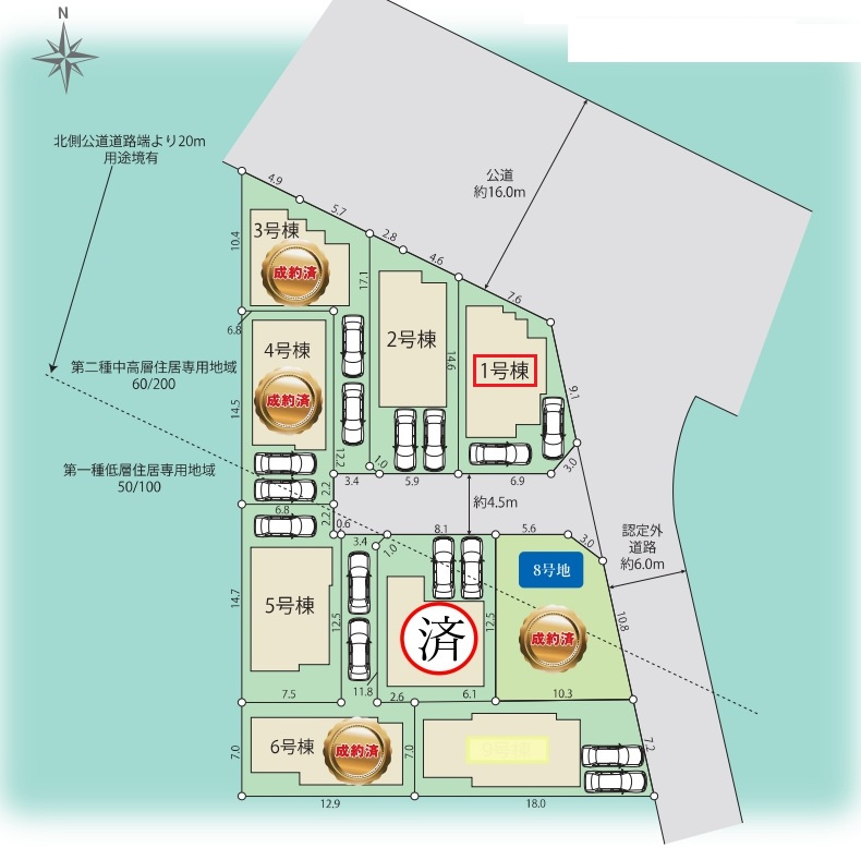 東村山市恩多町1丁目・全9棟　新築一戸建　1号棟の区画図|【全9棟・1号棟】
駐車2台可能です。