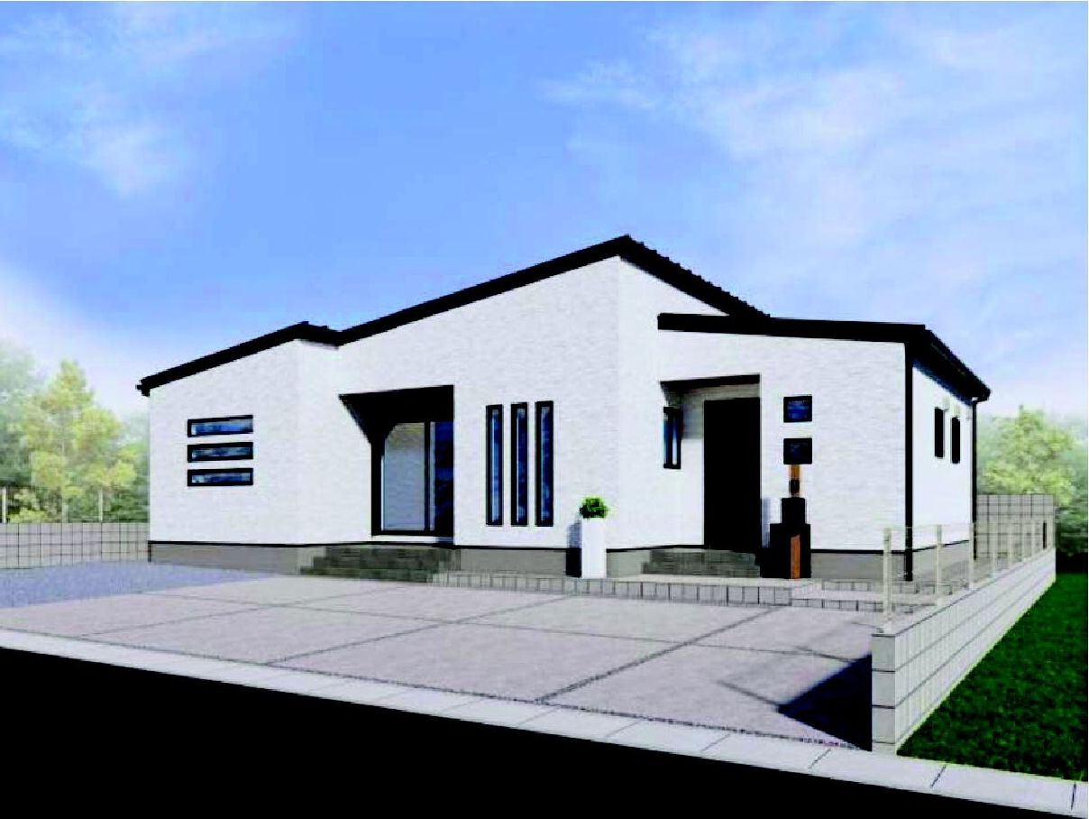 前橋市荒牧町「1区画」（平屋）　新築住宅の完成予想図|荒牧町に新築住宅を建築中です。
お客様のご都合に合わせて同仕様の物件もご見学頂けます♪
スタイリッシュなオシャレな外観でおススメです☆