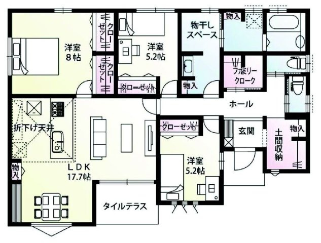 前橋市荒牧町「1区画」（平屋）　新築住宅の間取り|収納充実♪南東向きの3LDKで陽当たり良好な間取りです！
土地面積249.97㎡、建物面積98.54㎡で十分な広さです！