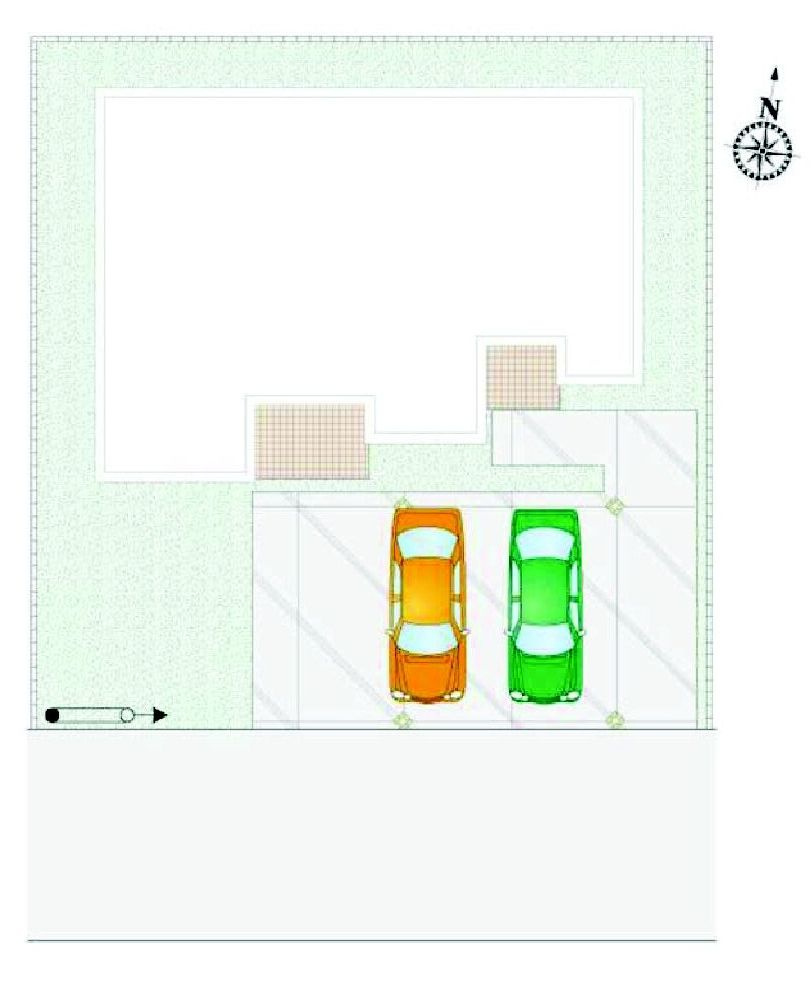 前橋市荒牧町「1区画」（平屋）　新築住宅の区画図|駐車場4台ご用意しています！
来客時も重宝しますよ！