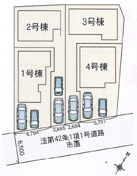 伊勢原市石田1期　新築戸建　全4棟2号棟の区画図