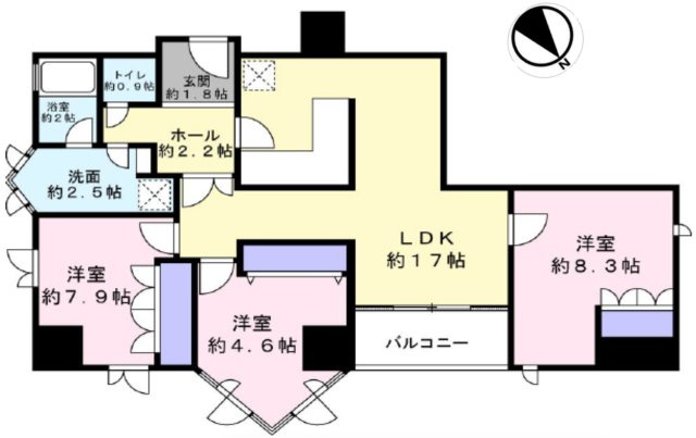 朝日プラザアルティマタワーズの間取り|中古マンション　3LDK　専有面積：96.36平米　バルコニー面積：6.68平米　北東向き