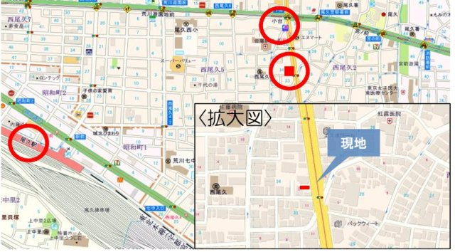 荒川区西尾久２丁目の店舗事務所の地図