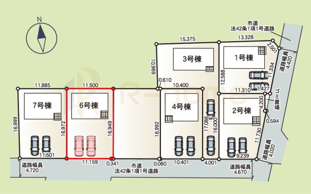 かすみがうら市下稲吉第15　新築戸建て　6号棟の区画図|大きなお買い物だからこそ、メリット・デメリットを伝えさせて頂きます。
R-homeにお任せください♪