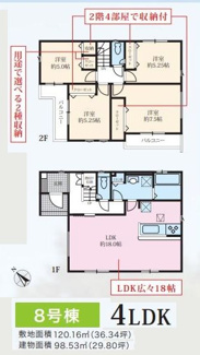 【間取り】 | 緑区下九沢 10号棟 16期 | 南西向き　２階建　4LDK　全居室収納付き　全居室２面採光