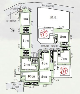 【区画図】 | 緑区下九沢 10号棟 16期 | 10号棟　西側4m道路　カースペース２台（車種による）
