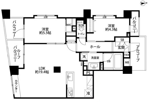 【間取り】 | レクセルときわ台 | 2LDK、価格7199万円、専有面積64.93m2、バルコニー面積3.39m2 広々リビング19畳越え！