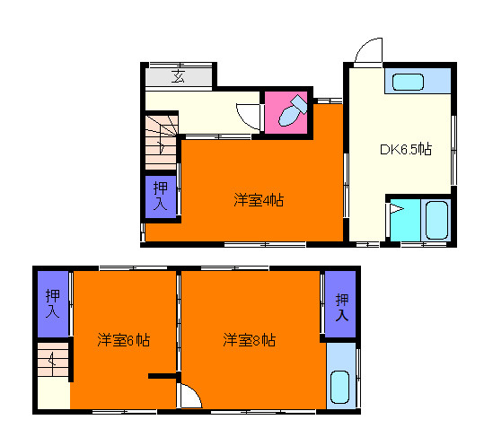 芦屋市竹園町貸家の間取り