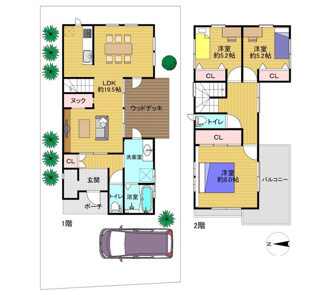 【参考プラン】 | 茨木市東奈良1丁目　建築条件無し売土地 | 駐車2台に変更可能