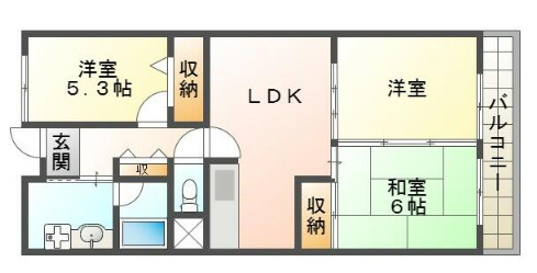 姫路西スカイハイツ　3階の間取り|3LDKです。