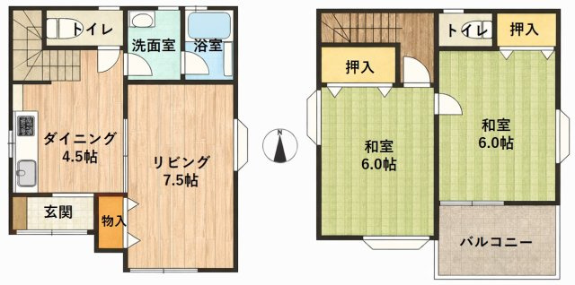 日暮里舎人ライナー「江北」駅7分／小学校・公園・スーパー至近／2階建2LDK戸建住宅の間取り