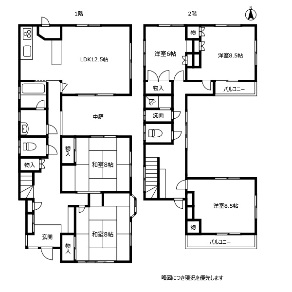 八万町法花5-8　借家の間取り