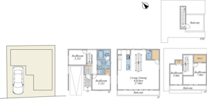 【土地図＋建物プラン例】 | 建物面積133.10平米以上、LDK27帖+車庫+ルーバル付大型4LDK参考プラン