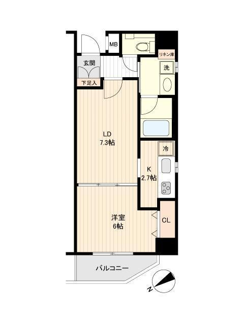 レックス湘南藤沢レジデンスの間取り| 北西向き　１LDK